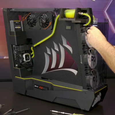 Colocación de la rejilla frontal del radiador en el equipo modding Z1 de Corsair